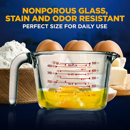 NutriChef 3 Pieces Measuring Cups - BPA-Free Premium Heat Resistant Borosilicate Glass Measuring Cups w/ Handle, Precise Measurement w/ Oz & Ml Scale, in 250ml 500ml & 1000ml, Microwave & Oven Safe
