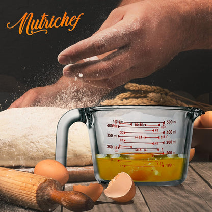 NutriChef 3 Pieces Measuring Cups - BPA-Free Premium Heat Resistant Borosilicate Glass Measuring Cups w/ Handle, Precise Measurement w/ Oz & Ml Scale, in 250ml 500ml & 1000ml, Microwave & Oven Safe