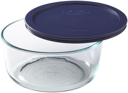 7203 7-Cup Glass Bowls and 7402-PC Blue Lids (2-Pack) - Made in USA