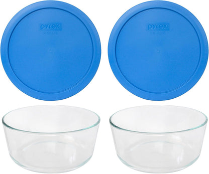 7203 7-Cup Glass Bowls and 7402-PC Blue Lids (2-Pack) - Made in USA