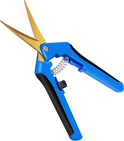 6.5 Inch Garden Hand Pruner Shears with Straight Stainless Steel Scissors, for Hydroponic Trimming Herb/Flowers/Vegetables/Plants, Blue, 1-Pack
