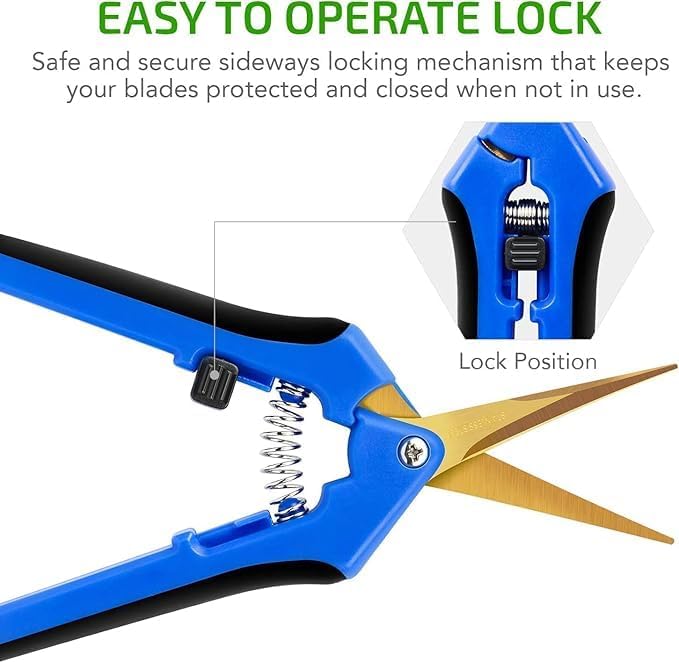 6.5 Inch Garden Hand Pruner Shears with Straight Stainless Steel Scissors, for Hydroponic Trimming Herb/Flowers/Vegetables/Plants, Blue, 1-Pack
