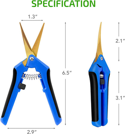 6.5 Inch Garden Hand Pruner Shears with Straight Stainless Steel Scissors, for Hydroponic Trimming Herb/Flowers/Vegetables/Plants, Blue, 1-Pack