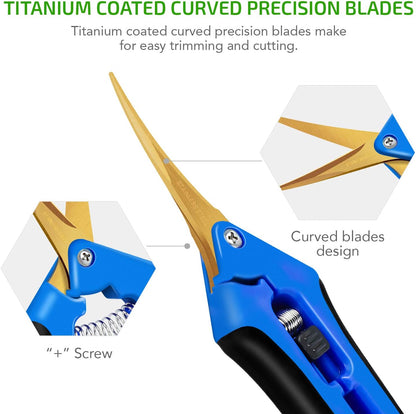 6.5 Inch Garden Hand Pruner Shears with Straight Stainless Steel Scissors, for Hydroponic Trimming Herb/Flowers/Vegetables/Plants, Blue, 1-Pack