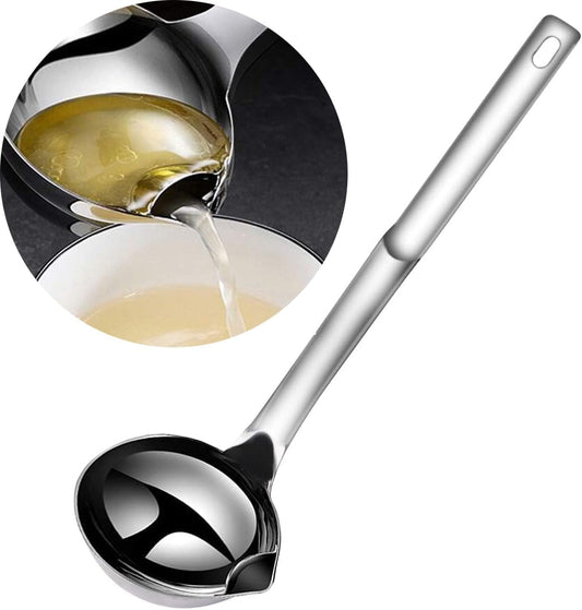 Fat Separator, Premium 304 Stainless Steel Oil Separator Soup Ladle Gravy Separator Skimmer with Hanging Hole, Kitchen Cooking Fat Remover Strainer Spoon for Soups, Sauces, Stews, 1 Pcs, 12 Inch
