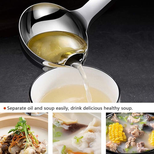 Fat Separator, Premium 304 Stainless Steel Oil Separator Soup Ladle Gravy Separator Skimmer with Hanging Hole, Kitchen Cooking Fat Remover Strainer Spoon for Soups, Sauces, Stews, 1 Pcs, 12 Inch