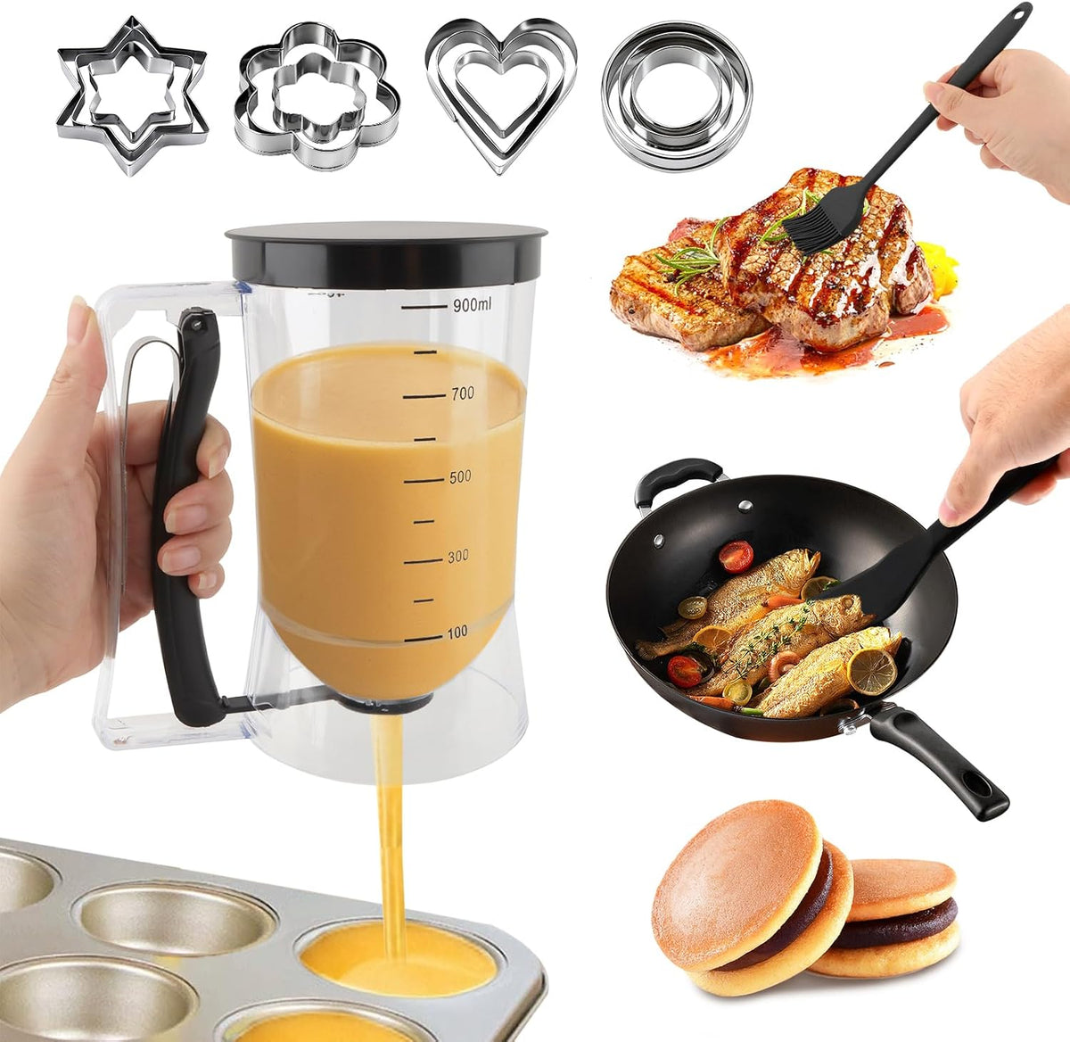 900ml Pancake Batter Dispenser Set with Squeeze Handle