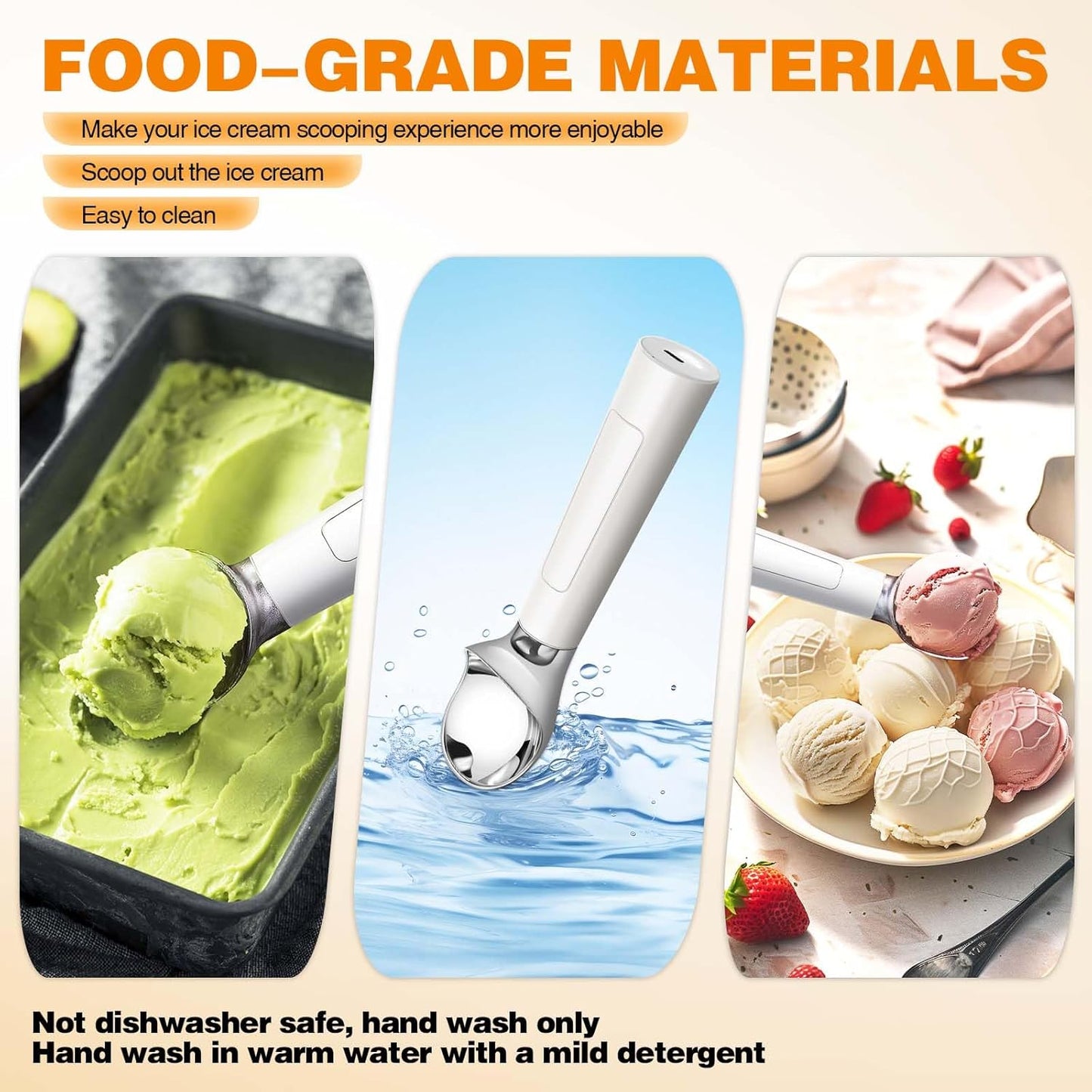 Heated Ice Cream Scoop, Rechargeable Waterproof Electric Ice Cream Scoop for Hard Ice Cream, Rechargeable with LED Display, Heats to 158°F for Dessert Shops, Homes Kitchen Gadgets