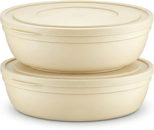 Large Salad and Serving Mixing Bowls with Lid, Round Plastic Bowl - (6 Quarts)