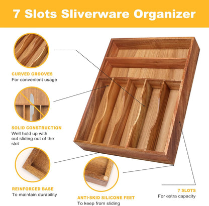 Expandable Bamboo Kitchen Drawer Organizer for Cutlery and Utensils, Adjustable Bamboo Wood Cutlery Tray in Drawer for Flatware and Silverware in Kitchen, (Natural)