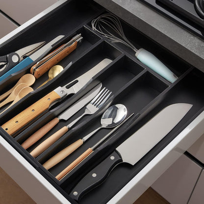 Expandable Bamboo Kitchen Drawer Organizer for Cutlery and Utensils, Adjustable Bamboo Wood Cutlery Tray in Drawer for Flatware and Silverware in Kitchen, (Natural)