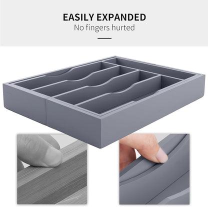 Expandable Bamboo Kitchen Drawer Organizer for Cutlery and Utensils, Adjustable Bamboo Wood Cutlery Tray in Drawer for Flatware and Silverware in Kitchen, (Natural)