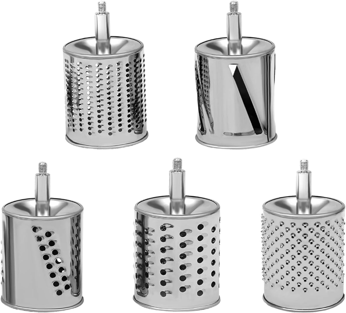 5-In-1 Stainless Steel Rotary Vegetable Grater Potato Slicer, Countertop Grater Manual Kitchen Shredder Round Food Chopper with Blades for Cafeterias Restaurants Hotels