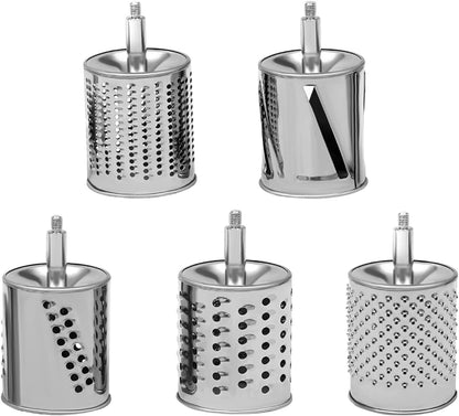 5-In-1 Stainless Steel Rotary Vegetable Grater Potato Slicer, Countertop Grater Manual Kitchen Shredder Round Food Chopper with Blades for Cafeterias Restaurants Hotels