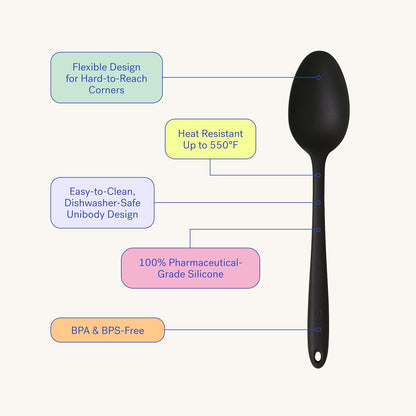 Silicone Pasta & Spaghetti Spoon - 13-In Slate Modern - Heat-Resistant Silicone Ladle & Pasta Fork - Gentle on Nonstick Surfaces