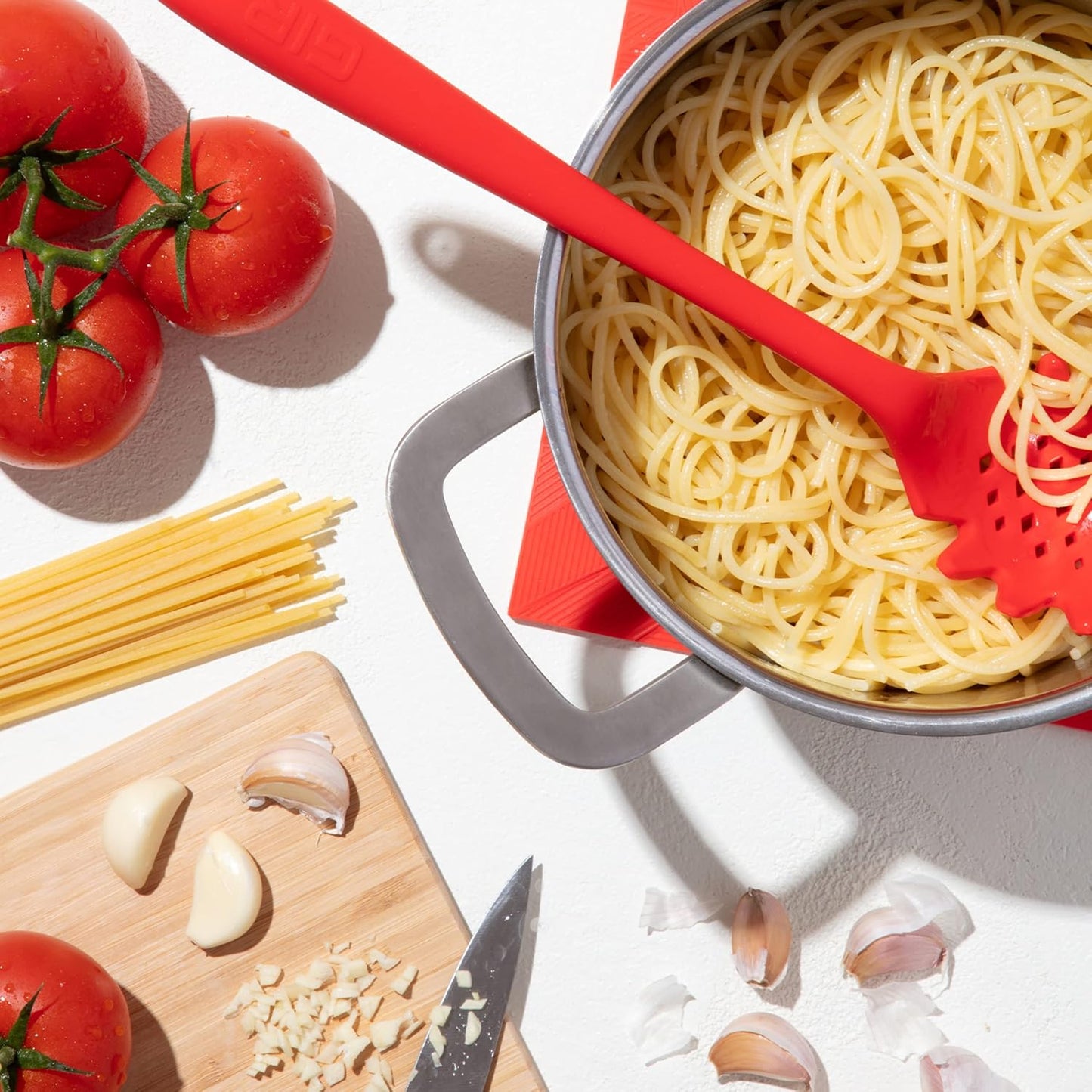 Silicone Pasta & Spaghetti Spoon - 13-In Slate Modern - Heat-Resistant Silicone Ladle & Pasta Fork - Gentle on Nonstick Surfaces