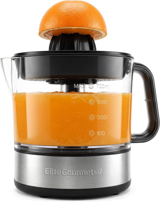 ETS623 Electric Citrus Juicer, 24 oz, Black/Stainless Steel | BPA-Free 40-Watt motor, compact large-volume pulp control - juices oranges, lemons, limes & grapefruits, easy-pour spout