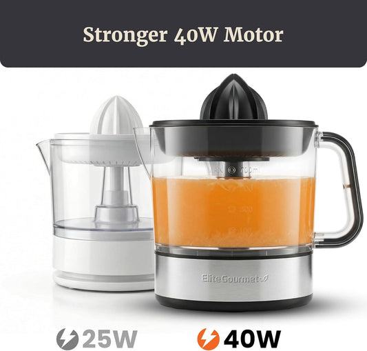 ETS623 Electric Citrus Juicer, 24 oz, Black/Stainless Steel | BPA-Free 40-Watt motor, compact large-volume pulp control - juices oranges, lemons, limes & grapefruits, easy-pour spout