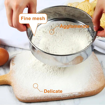 Flour Sifter for Baking 2 Pack, Round Flour Sifter Stainless Steel 6 Inch 60 Mesh and 8 Inch 40 Mesh Sieve Fine Meshs Flours Sieve Set for Baking Cake Bread Pastries