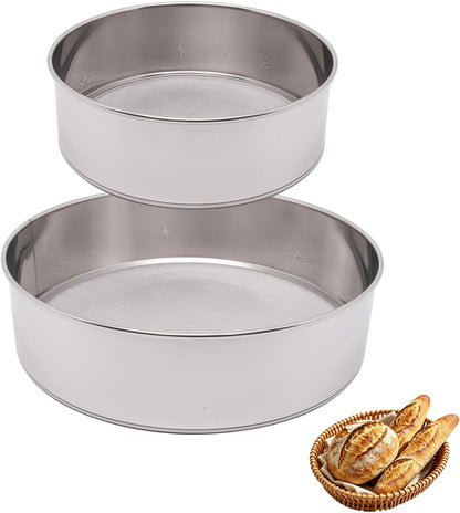 Flour Sifter for Baking 2 Pack, Round Flour Sifter Stainless Steel 6 Inch 60 Mesh and 8 Inch 40 Mesh Sieve Fine Meshs Flours Sieve Set for Baking Cake Bread Pastries