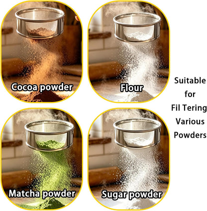 Flour Sifter for Baking 2 Pack, Round Flour Sifter Stainless Steel 6 Inch 60 Mesh and 8 Inch 40 Mesh Sieve Fine Meshs Flours Sieve Set for Baking Cake Bread Pastries