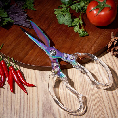 Rust-Resistant Kitchen Scissors, Transparent and Stylish Handle, Suitable For Cutting Various Foods and Their Packaging, Suitable For Large Hands,Colorful Blade