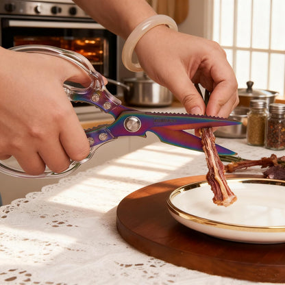 Rust-Resistant Kitchen Scissors, Transparent and Stylish Handle, Suitable For Cutting Various Foods and Their Packaging, Suitable For Large Hands,Colorful Blade