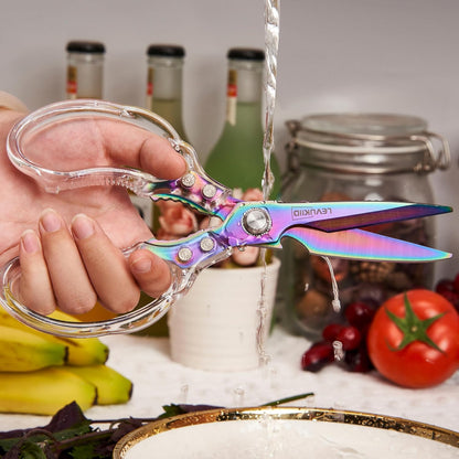 Rust-Resistant Kitchen Scissors, Transparent and Stylish Handle, Suitable For Cutting Various Foods and Their Packaging, Suitable For Large Hands,Colorful Blade