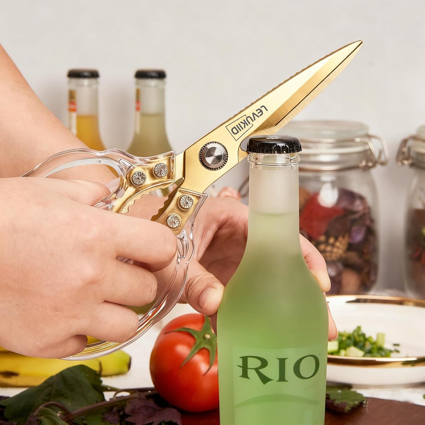 Rust-Resistant Kitchen Scissors, Transparent and Stylish Handle, Suitable For Cutting Various Foods and Their Packaging, Suitable For Large Hands,Colorful Blade