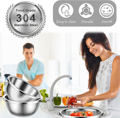 Stainless Steel Mixing Bowls, 4 Pack Rice Washer Strainer Bowl Large Mixing Bowl Salad Mixing Bow, Rice Cleaner Strainer Stainless Steel Colander For Washing Vegetables, Fruit, Rice, Straining Pasta