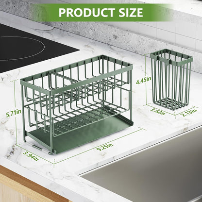 Cisily 2-Tier Kitchen Sink Caddy Organzier Rack with Dish Brush Sponge Holder | Kitchen Sink Countertop Organization Storage,Home Decor Accessories Essentials Stainless Steel