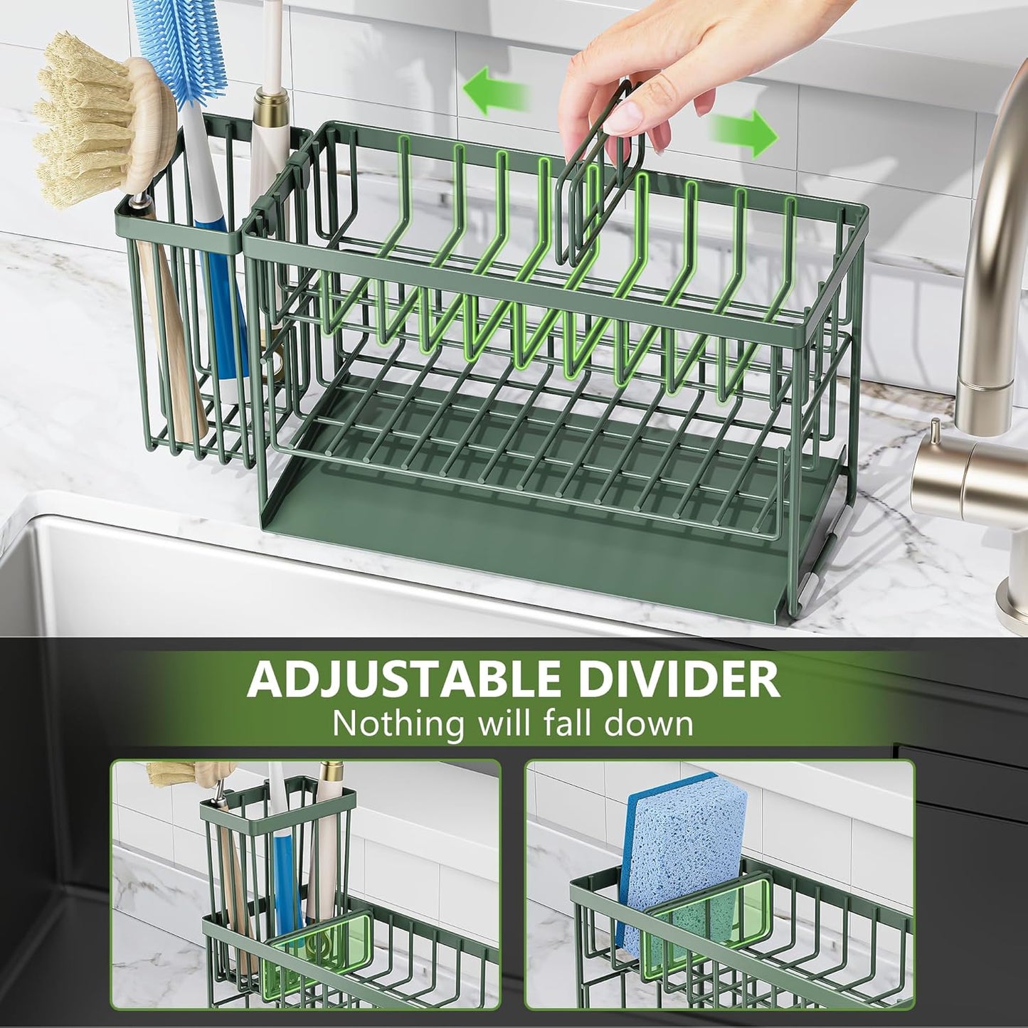 Cisily 2-Tier Kitchen Sink Caddy Organzier Rack with Dish Brush Sponge Holder | Kitchen Sink Countertop Organization Storage,Home Decor Accessories Essentials Stainless Steel