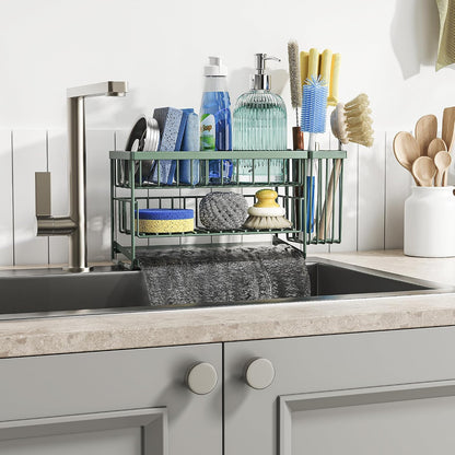 Cisily 2-Tier Kitchen Sink Caddy Organzier Rack with Dish Brush Sponge Holder | Kitchen Sink Countertop Organization Storage,Home Decor Accessories Essentials Stainless Steel