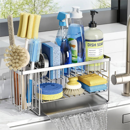 Cisily 2-Tier Kitchen Sink Caddy Organzier Rack with Dish Brush Sponge Holder | Kitchen Sink Countertop Organization Storage,Home Decor Accessories Essentials Stainless Steel