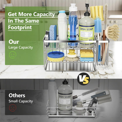 Cisily 2-Tier Kitchen Sink Caddy Organzier Rack with Dish Brush Sponge Holder | Kitchen Sink Countertop Organization Storage,Home Decor Accessories Essentials Stainless Steel