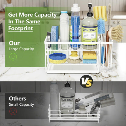 Cisily 2-Tier Kitchen Sink Caddy Organzier Rack with Dish Brush Sponge Holder | Kitchen Sink Countertop Organization Storage,Home Decor Accessories Essentials Stainless Steel