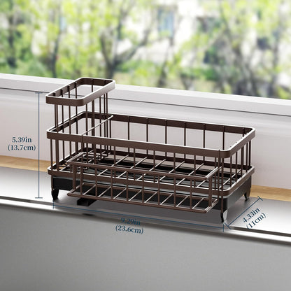 Sponge Holder for Kitchen Sink - Auto Draining Sink Caddy Organizer with Detachable Rack, High Brush Holder, Kitchen Countertop Storage Accessories, Black