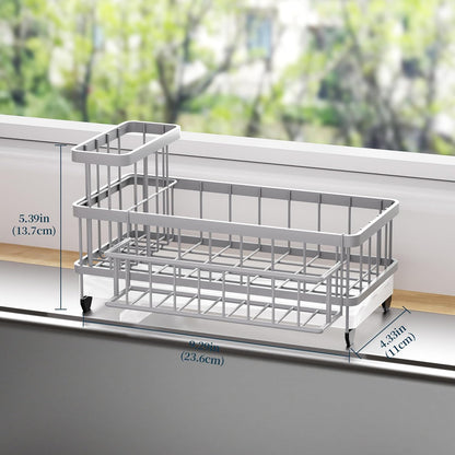 Sponge Holder for Kitchen Sink - Auto Draining Sink Caddy Organizer with Detachable Rack, High Brush Holder, Kitchen Countertop Storage Accessories, Black