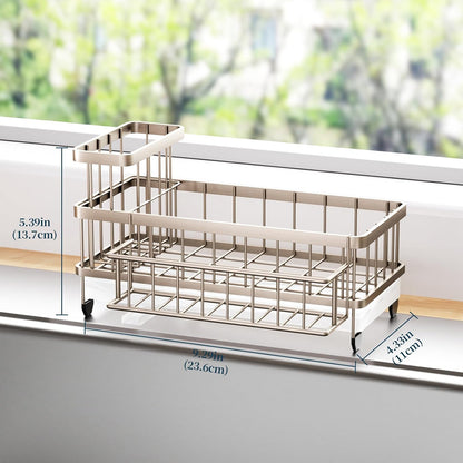 Sponge Holder for Kitchen Sink - Auto Draining Sink Caddy Organizer with Detachable Rack, High Brush Holder, Kitchen Countertop Storage Accessories, Black