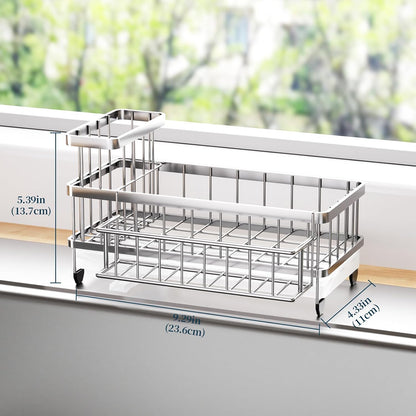 Sponge Holder for Kitchen Sink - Auto Draining Sink Caddy Organizer with Detachable Rack, High Brush Holder, Kitchen Countertop Storage Accessories, Black