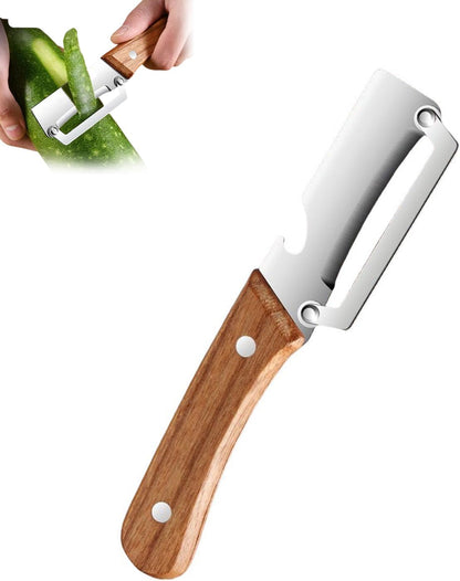 2-in-1 Multifunctional Vegetable Peeler, Premium Vegetable Peeler with Wooden Handle and Bottle Opener, Kitchen Tool for Fruit Apple Potato Pumpkin Papaya