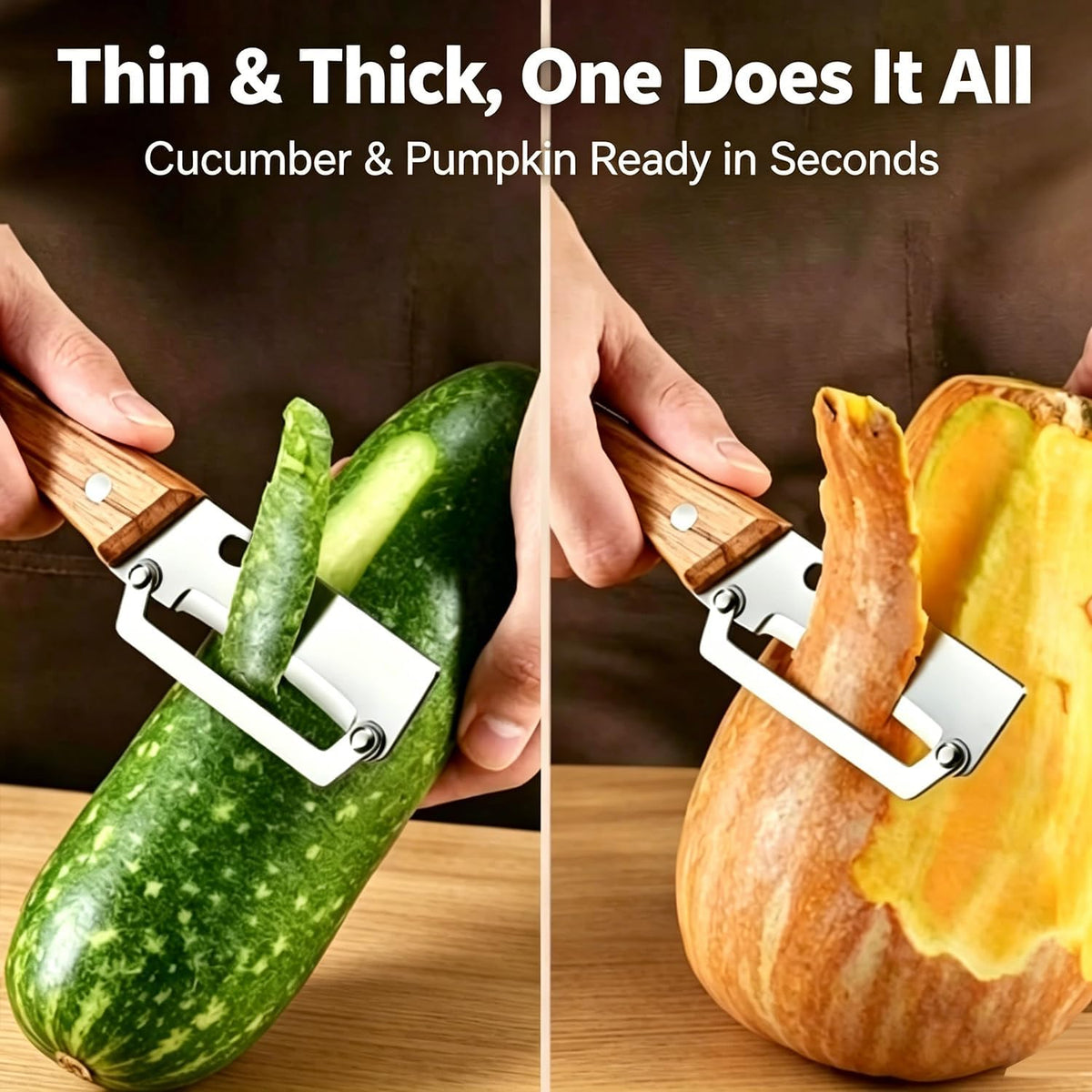 2-in-1 Multifunctional Vegetable Peeler, Premium Vegetable Peeler with Wooden Handle and Bottle Opener, Kitchen Tool for Fruit Apple Potato Pumpkin Papaya