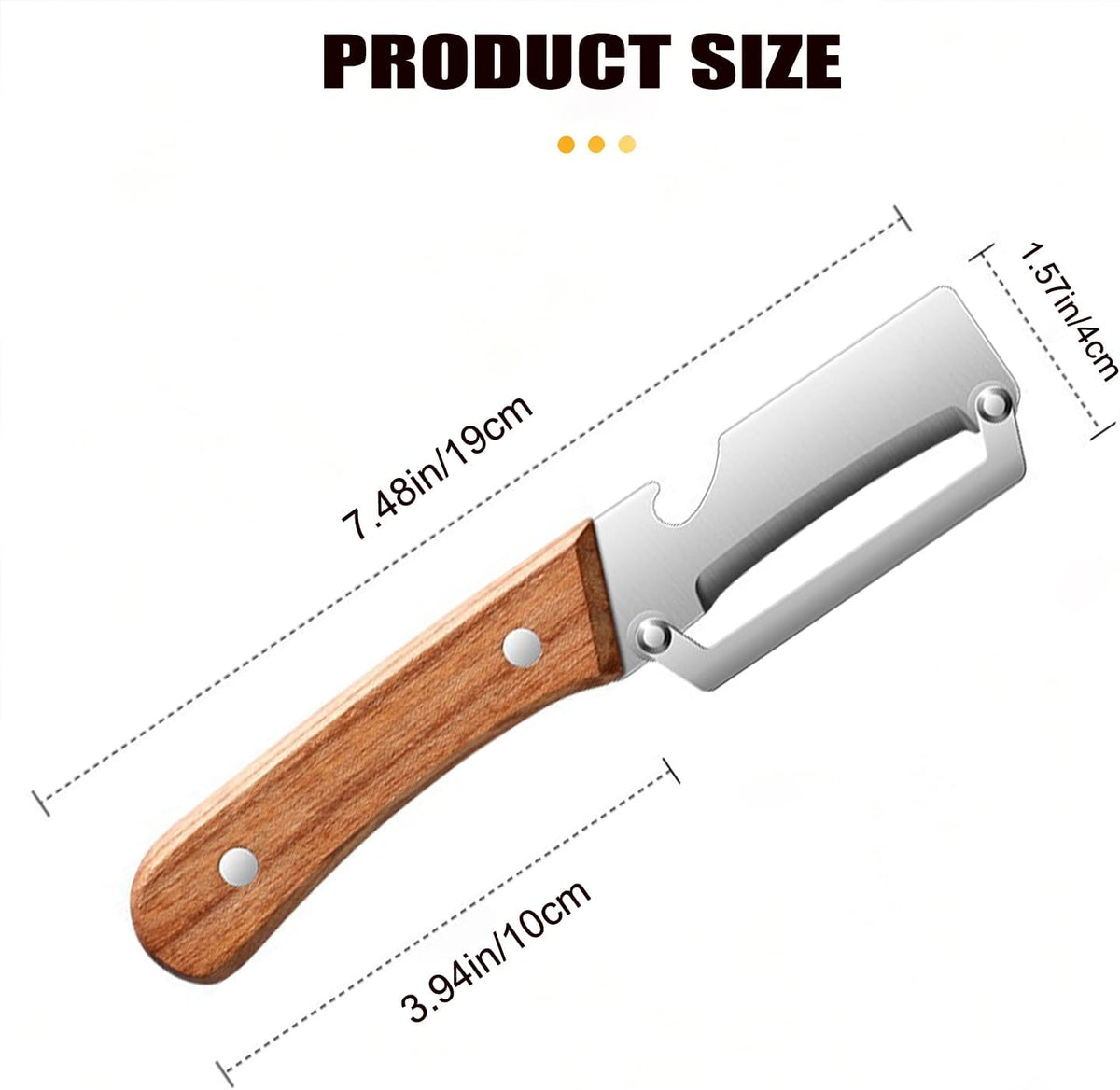 2-in-1 Multifunctional Vegetable Peeler, Premium Vegetable Peeler with Wooden Handle and Bottle Opener, Kitchen Tool for Fruit Apple Potato Pumpkin Papaya