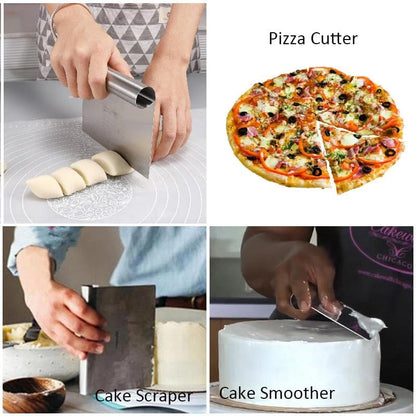 Multipurpose Pro Heavy Duty Stainless Steel Dough Pastry Scraper Cutter Chopper Pizza Cutter with Measuring Scale and Ergonomic Rubber Non-Slip Grip (Black, 1 PCS)
