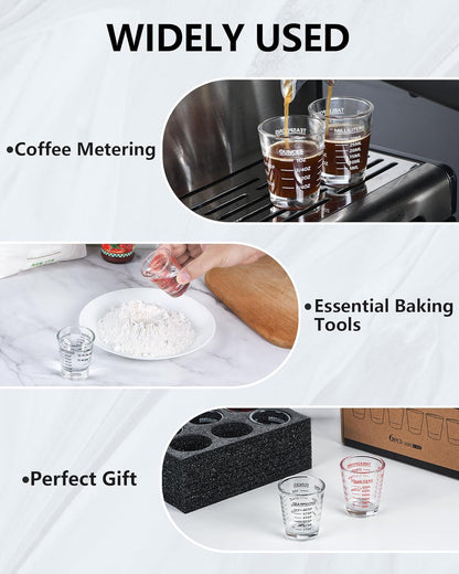 Measuring Cup Shot Glasses 2PACK Espresso Shot Glasses Liquid Heavy Glass 26-Incremental Measurement 1 OZ, 2 TBS, 6 TSP, 30 ML Kitchen Tools (Red)
