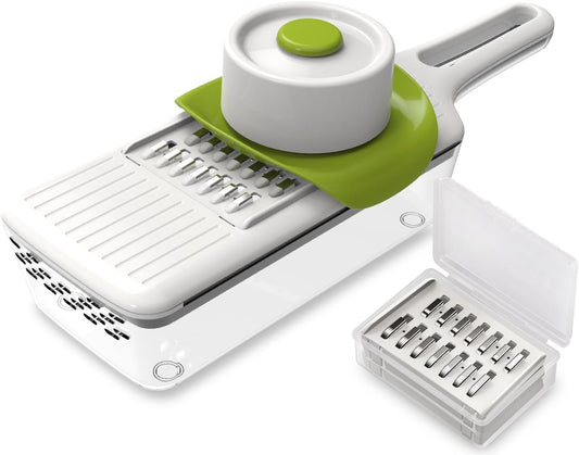 Stainless Steel Mandoline Slicer - Adjustable Multi-Blade Vegetable & Food Chopper with 6 Interchangeable Blades, Safe Hand Guard, Non-Slip Base & Catch Tray – Julienne Slicer