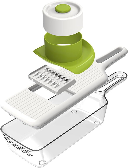 Stainless Steel Mandoline Slicer - Adjustable Multi-Blade Vegetable & Food Chopper with 6 Interchangeable Blades, Safe Hand Guard, Non-Slip Base & Catch Tray – Julienne Slicer