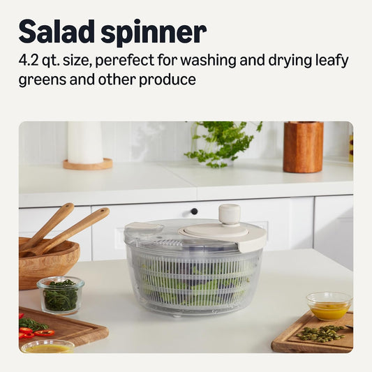 Salad Spinner with Non-Skid Base and Spin Knob, Removable Basket Colander, 4.2 qt., BPA-Free, Linen Gray