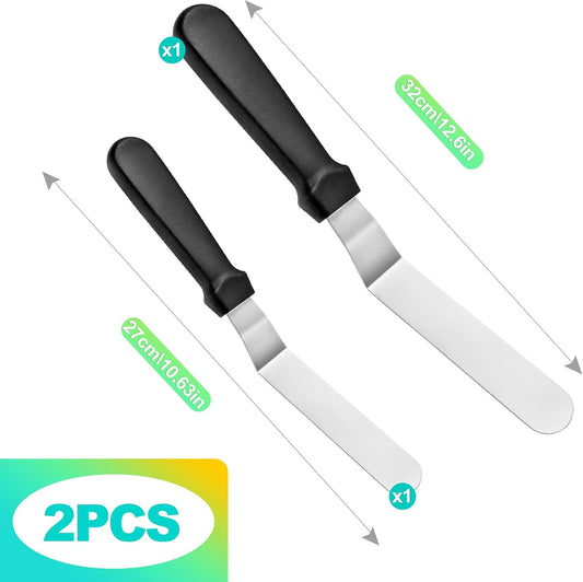 2-Piece Angled Icing Spatula Set (6" & 8"), Stainless Steel Offset Spatulas with Ergonomic Handle for Effortless Cake Decorating & Frosting