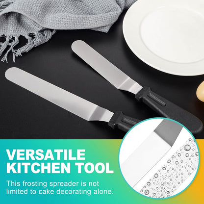 2-Piece Angled Icing Spatula Set (6" & 8"), Stainless Steel Offset Spatulas with Ergonomic Handle for Effortless Cake Decorating & Frosting